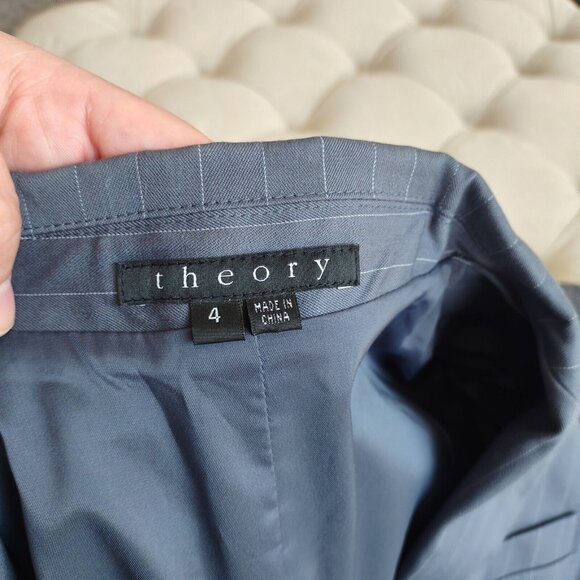 Theory Sz 4 Nettie Pinstripe Single Breasted Blazer Suite Jacket Blue Tortoise - Picture 11 of 15